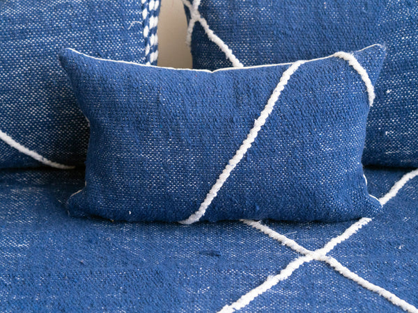 Moroccan Floor Cushions, Navy Blue Traditional Loveseat Sofa, Kilim Pillows, Living Room Sofa, Boho Seating Pillows