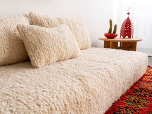 Boho Style Floor Cushion, Modular Sofa Seating, Handmade Beige Wool Floor Couch, Floor Pillows, Customized Sofa