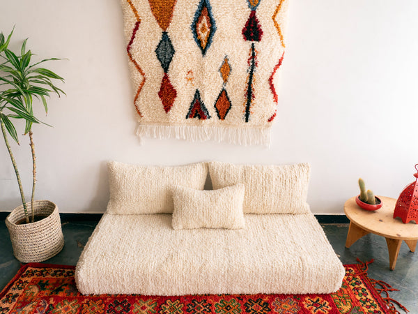 Beige Wool Boho Floor Sofa – Modular Handmade Seating