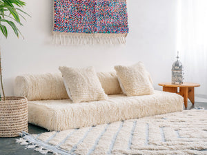 Cylindrical Beige Kilim Floor Pillow, Modular Sofa Cushion, Floor Couches, Boho Style Floor Seating, Wool Moroccan Sofa