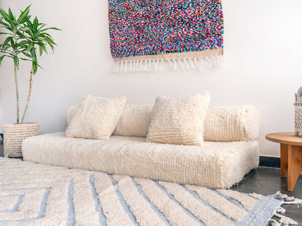 Cylindrical Beige Kilim Floor Pillow, Modular Sofa Cushion, Floor Couches, Boho Style Floor Seating, Wool Moroccan Sofa