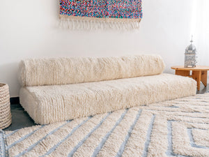 Cylindrical Beige Kilim Floor Pillow, Modular Sofa Cushion, Floor Couches, Boho Style Floor Seating, Wool Moroccan Sofa