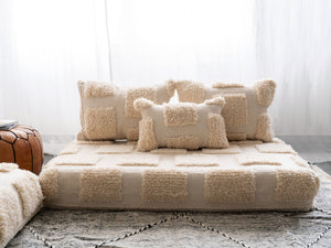 Customized Beige Handmade Wool Floor Sofa, Sofa Cushion, Moroccan Floor Seatings, Oriental Floor Couch, Boho Floor Sofa