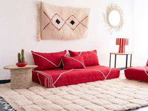 Boho Style Floor Sofa Seating Set, Living Room Sofa Set, Customized Red Floor Sofa Set, Handmade Floor Couches