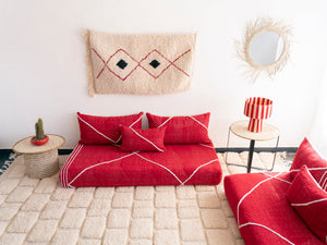 Boho Style Floor Sofa Seating Set, Living Room Sofa Set, Customized Red Floor Sofa Set, Handmade Floor Couches