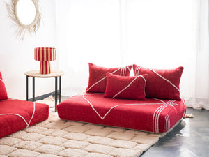 Boho Style Floor Sofa Seating Set, Living Room Sofa Set, Customized Red Floor Sofa Set, Handmade Floor Couches
