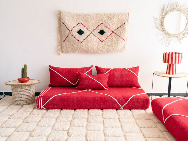 Boho Style Floor Sofa Seating Set, Living Room Sofa Set, Customized Red Floor Sofa Set, Handmade Floor Couches