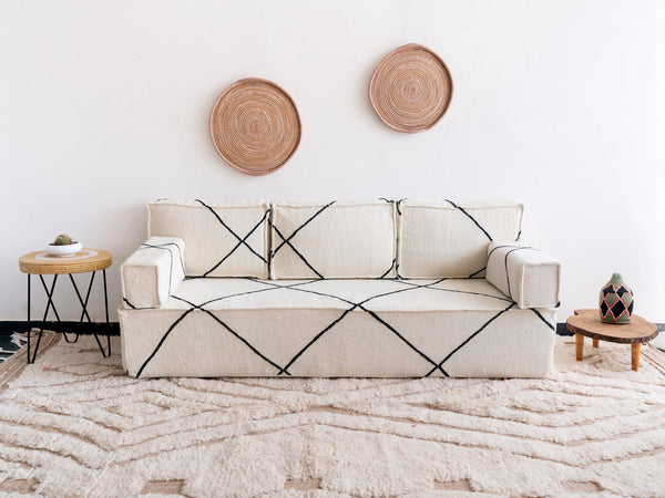 Black Striped Kilim Loveseat Floor Sofa – Boho