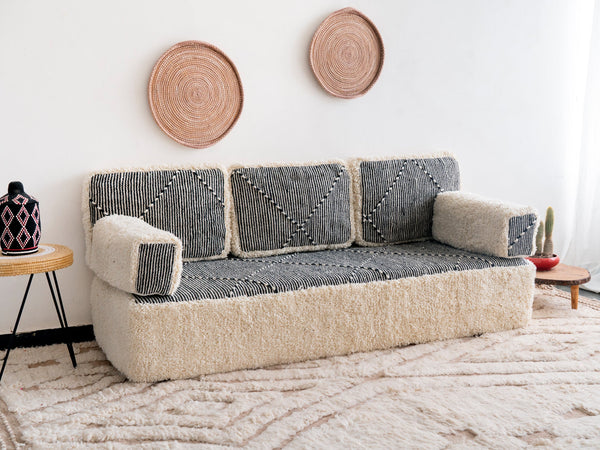 Moroccan Wool Floor Cushions, Gray Floor Sofa, Sectional Sofa, Loveseat Sofa, Floor Couch, Boho Floor Seating, Traditional Sofa
