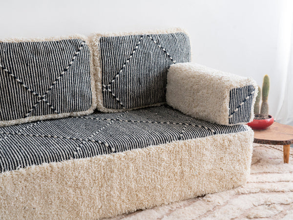 Moroccan Wool Floor Cushions, Gray Floor Sofa, Sectional Sofa, Loveseat Sofa, Floor Couch, Boho Floor Seating, Traditional Sofa