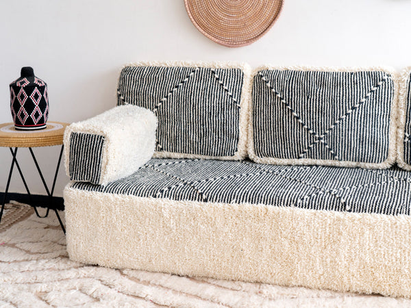 Moroccan Wool Floor Cushions, Gray Floor Sofa, Sectional Sofa, Loveseat Sofa, Floor Couch, Boho Floor Seating, Traditional Sofa