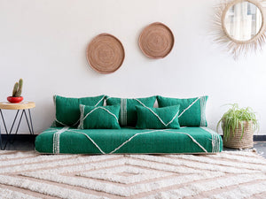 6 ft Moroccan Style Floor Couches, Green Loveseat Sofa, Boho Couches, Oriental Sofa Cushion, Modular Morocco Floor Couch