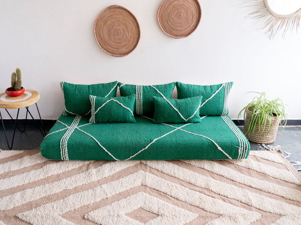 6 ft Moroccan Style Floor Couches, Green Loveseat Sofa, Boho Couches, Oriental Sofa Cushion, Modular Morocco Floor Couch