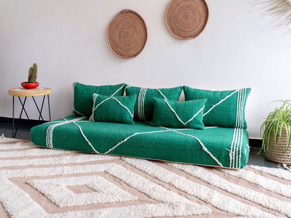 6 ft Moroccan Style Floor Couches, Green Loveseat Sofa, Boho Couches, Oriental Sofa Cushion, Modular Morocco Floor Couch
