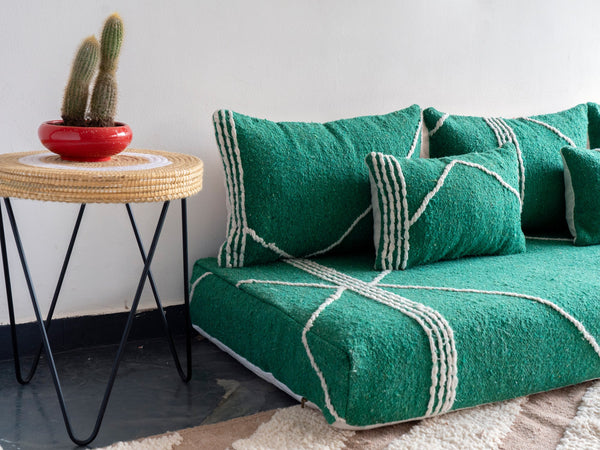 Green Moroccan Loveseat Floor Sofa – 6 ft Boho