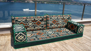 Green Anatolian Hearth: Single Floor Sofa – Arabic Majlis Seating – Moroccan Style Couch – Traditional Turkish Sofa
