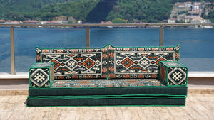 Green Anatolian Hearth: Single Floor Sofa – Arabic Majlis Seating – Moroccan Style Couch – Traditional Turkish Sofa