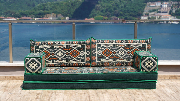 Green Anatolian Hearth: Single Floor Sofa – Arabic Majlis Seating – Moroccan Style Couch – Traditional Turkish Sofa