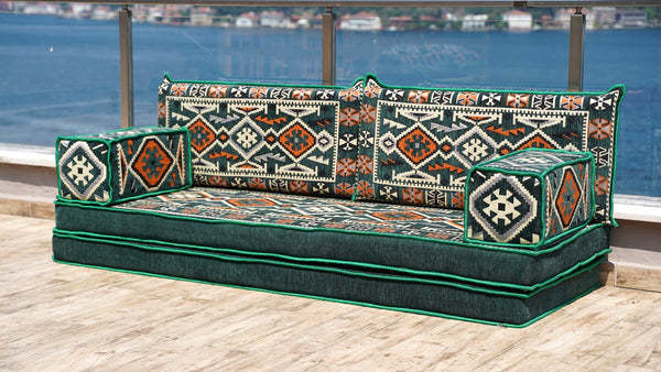 Green Anatolian Hearth: Single Floor Sofa – Arabic Majlis Seating – Moroccan Style Couch – Traditional Turkish Sofa