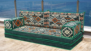 Green Anatolian Hearth: Single Floor Sofa – Arabic Majlis Seating – Moroccan Style Couch – Traditional Turkish Sofa