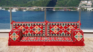 Red Urgup Mystic: Single Floor Sofa – Custom Arabic Floor Sofa – Oriental Floor Seating – Bohemian Floor Cushion