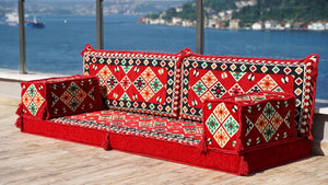 Red Urgup Mystic: Single Floor Sofa – Custom Arabic Floor Sofa – Oriental Floor Seating – Bohemian Floor Cushion