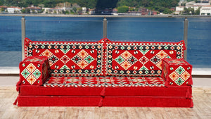 Red Urgup Mystic: Single Floor Sofa – Custom Arabic Floor Sofa – Oriental Floor Seating – Bohemian Floor Cushion