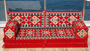 Red Urgup Mystic: Single Floor Sofa – Custom Arabic Floor Sofa – Oriental Floor Seating – Bohemian Floor Cushion