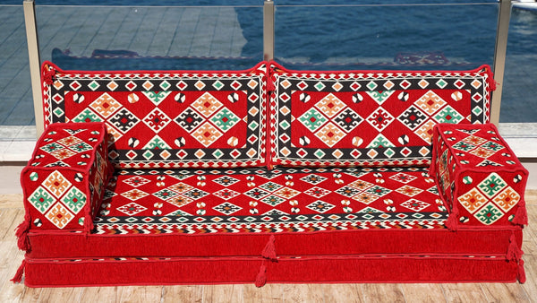 Red Urgup Mystic: Single Floor Sofa – Custom Arabic Floor Sofa – Oriental Floor Seating – Bohemian Floor Cushion
