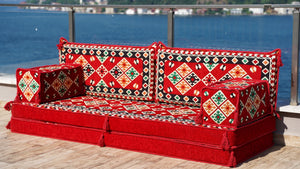 Red Urgup Mystic: Single Floor Sofa – Custom Arabic Floor Sofa – Oriental Floor Seating – Bohemian Floor Cushion