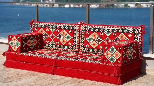 Red Urgup Mystic: Single Floor Sofa – Custom Arabic Floor Sofa – Oriental Floor Seating – Bohemian Floor Cushion