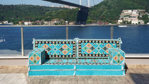 Turquoise Urgup Mystic: Single Floor Sofa – Arabic Floor Cushion – Handmade Custom Floor Cushion – Kilim Sofa