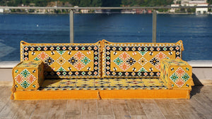 Yellow Urgup Mystic: Single Floor Sofa – Arabic Majlis – Floor Cushion Couch – Reading Nook Floor Seating