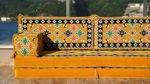 Yellow Urgup Mystic: Single Floor Sofa – Arabic Majlis – Floor Cushion Couch – Reading Nook Floor Seating