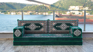 Green Palace Elegance: Single Floor Sofa – Arabic Jalsa – Traditional Arabic Sofa Set – Ottoman Floor Seating