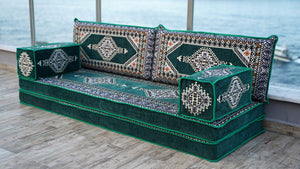 Green Palace Elegance: Single Floor Sofa – Arabic Jalsa – Traditional Arabic Sofa Set – Ottoman Floor Seating