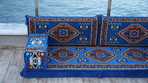Royal Blue Kirsehir Motif: Single Floor Sofa – Arabic Floor Seating Sofa – Traditional Arabic Majlis – Middle Eastern Floor Sofa