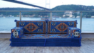 Royal Blue Kirsehir Motif: Single Floor Sofa – Arabic Floor Seating Sofa – Traditional Arabic Majlis – Middle Eastern Floor Sofa