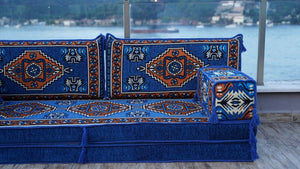 Royal Blue Kirsehir Motif: Single Floor Sofa – Arabic Floor Seating Sofa – Traditional Arabic Majlis – Middle Eastern Floor Sofa