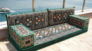 Green Chile Sunset: Single Floor Sofa – Arabic Majlis Seating – Moroccan Style Couch – Traditional Turkish Sofa