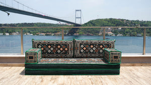 Green Chile Sunset: Single Floor Sofa – Arabic Majlis Seating – Moroccan Style Couch – Traditional Turkish Sofa