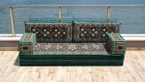 Green Chile Sunset: Single Floor Sofa – Arabic Majlis Seating – Moroccan Style Couch – Traditional Turkish Sofa