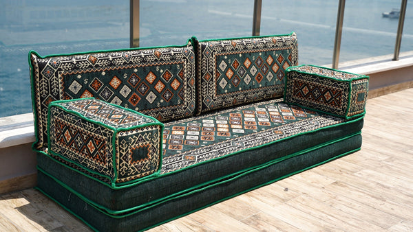 Green Chile Sunset: Single Floor Sofa – Arabic Majlis Seating – Moroccan Style Couch – Traditional Turkish Sofa