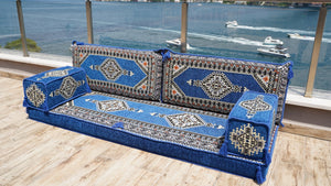 Royal Blue Palace Elegance: Single Floor Sofa – Arabic Floor Seating Sofa – Traditional Arabic Majlis – Custom Floor Cushion