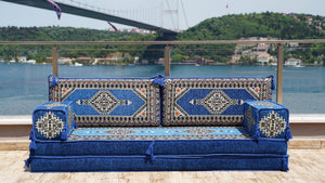 Royal Blue Palace Elegance: Single Floor Sofa – Arabic Floor Seating Sofa – Traditional Arabic Majlis – Custom Floor Cushion