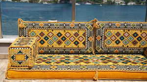 Yellow Chile Sunset: Single Floor Sofa – Arabic Majlis Floor Cushion – Turkish Floor Sofa – Reading Nook Floor Seating