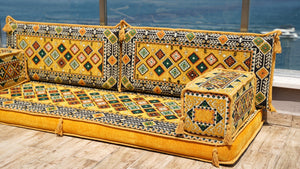 Yellow Chile Sunset: Single Floor Sofa – Arabic Majlis Floor Cushion – Turkish Floor Sofa – Reading Nook Floor Seating