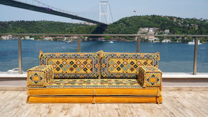 Yellow Chile Sunset: Single Floor Sofa – Arabic Majlis Floor Cushion – Turkish Floor Sofa – Reading Nook Floor Seating