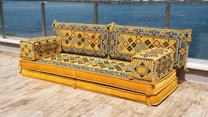 Yellow Chile Sunset: Single Floor Sofa – Arabic Majlis Floor Cushion – Turkish Floor Sofa – Reading Nook Floor Seating