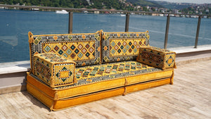 Yellow Chile Sunset: Single Floor Sofa – Arabic Majlis Floor Cushion – Turkish Floor Sofa – Reading Nook Floor Seating